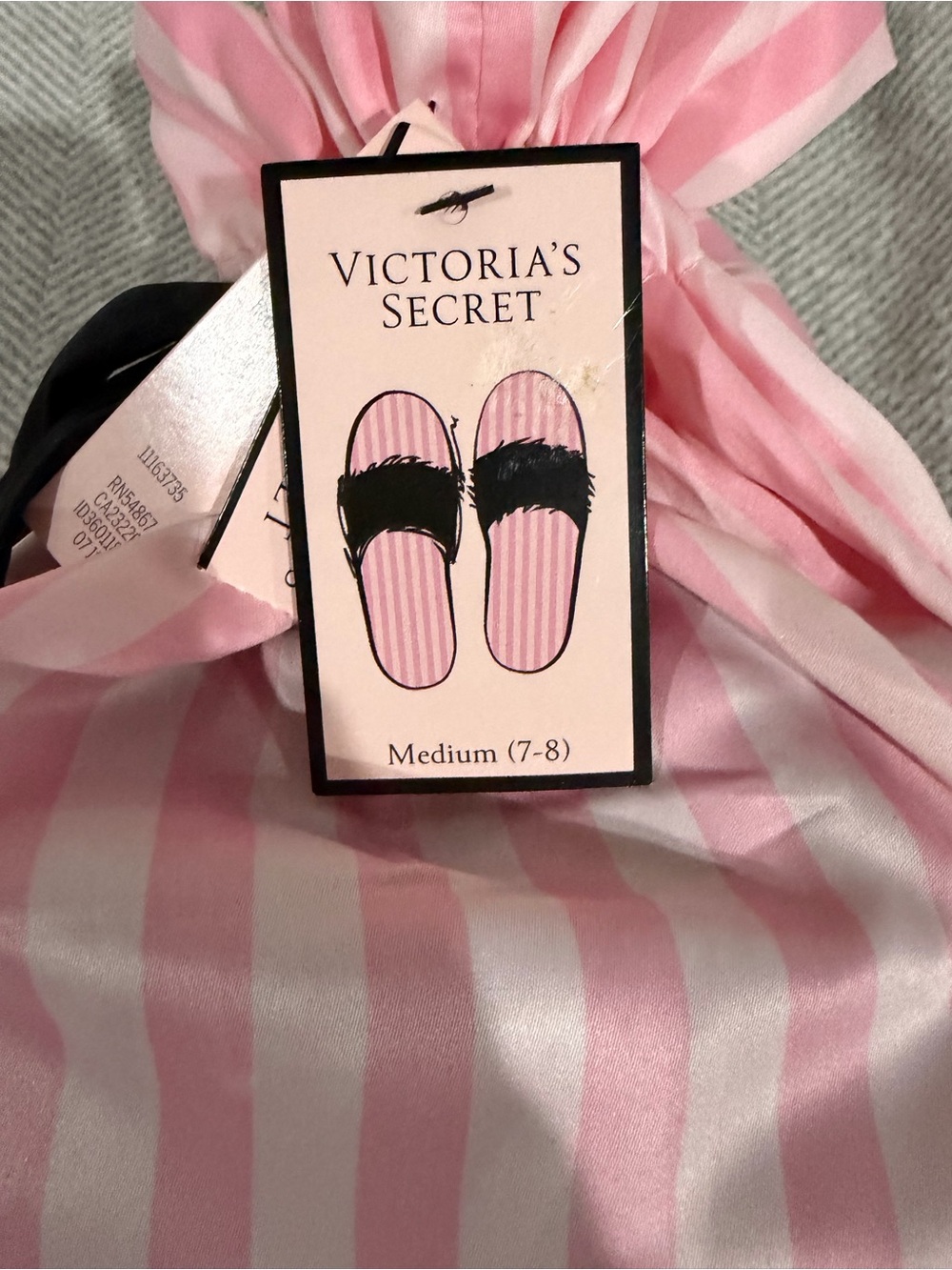 Victoria's Secret Pink & White Striped Satin Slippers Brand New